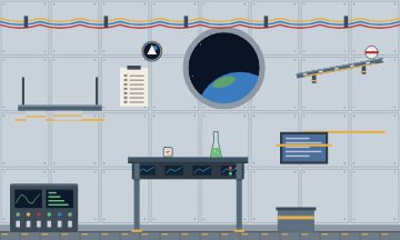 The space station: a weightless room with floating objects